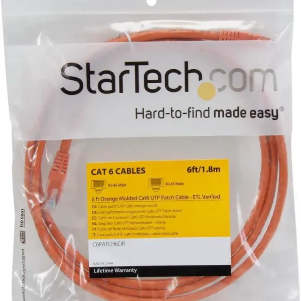 Cable Red 1,8m Cat6 UTP RJ45 ETL Naranja