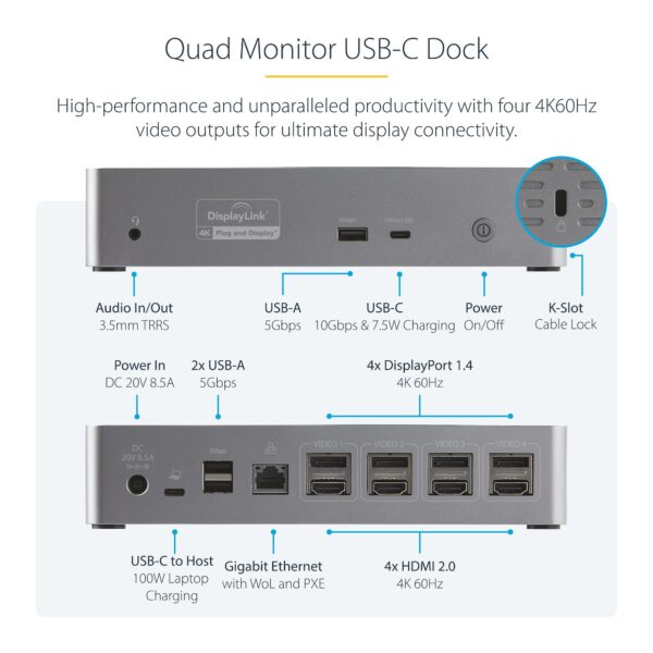 DOCK USB C - MONITOR CUADRUPLE 4K 60 HZ