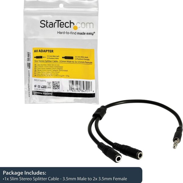 Slim Stereo Y Cable 3.5 to 2x 3.5mm