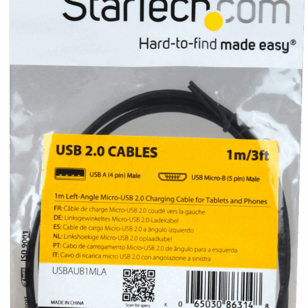 Cable de 1m Micro USB Acodado Izquierdo