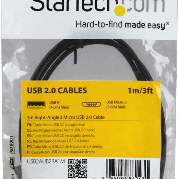 Cable de 1m Micro USB Acodado a Derecha